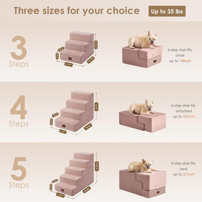 EHEYCIGA Dog Stairs for Small Dogs 13.5" H, 3-Step Dog Steps for Couch Sofa and Chair, Pet Steps for Medium Cats, Non-Slip Balanced Pet Ramp Indoor, Grey