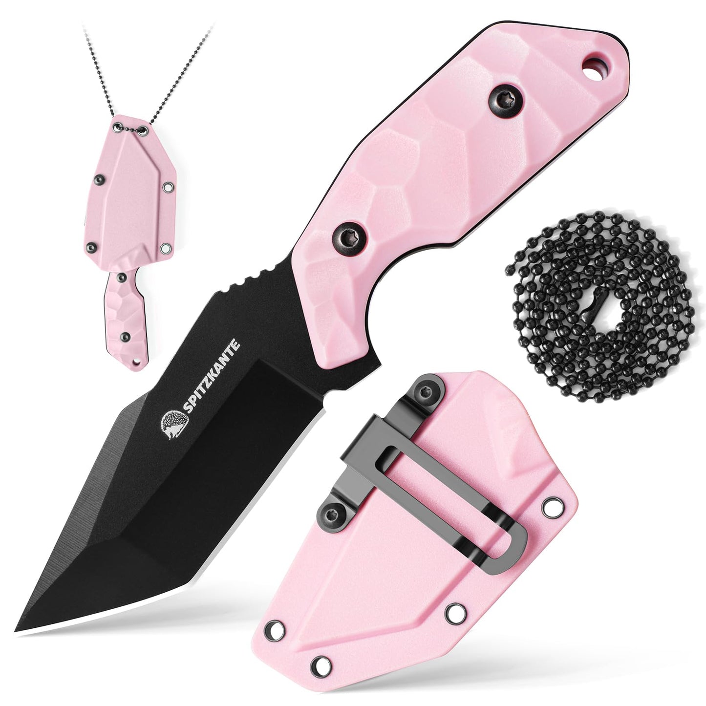 Neck Knife with Sheath and Necklace X-TAN-K, Horizontal Carry Knife with Full Tang Tanto 5Cr14MoV Steel Blade, Khaki ABS Handle, EDC, Outdoor, Camping & Hiking
