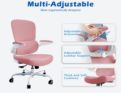TRALT Ergonomic Office Chair - Desk Chair with Adjustable Lumbar Support Computer Chair - Mesh Comfy Chair with Flip-up Armrests - Gaming Chairs for Adults Home Office (Leather, White)