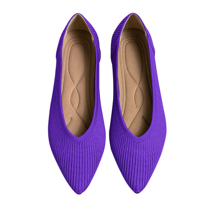 TINGRISE Women's Flats Shoes Pointed Toe Knit Ballet Comfortable Dressy Slip On Flat