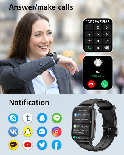 RUIMEN Smart Watches for Women Men (Answer/Make Calls, 2 Bands Included), 1.8" Smartwatch for iOS/Android Phones, Fitness Tracker Heart Rate/Sleep Monitor Digital Watch Waterproof Milky White