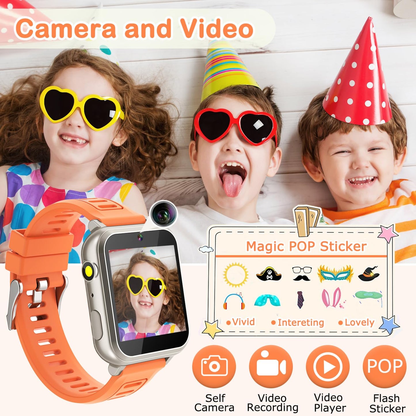 Cosjoype Kids Game Smart Watch for Kids with 39 Puzzle Games HD Touch Screen Camera Music Player Pedometer Alarm Clock Calculator Flashlight 12/24hr Kid Watch Gift for 4-12 Year Old Boys Toys for Kid