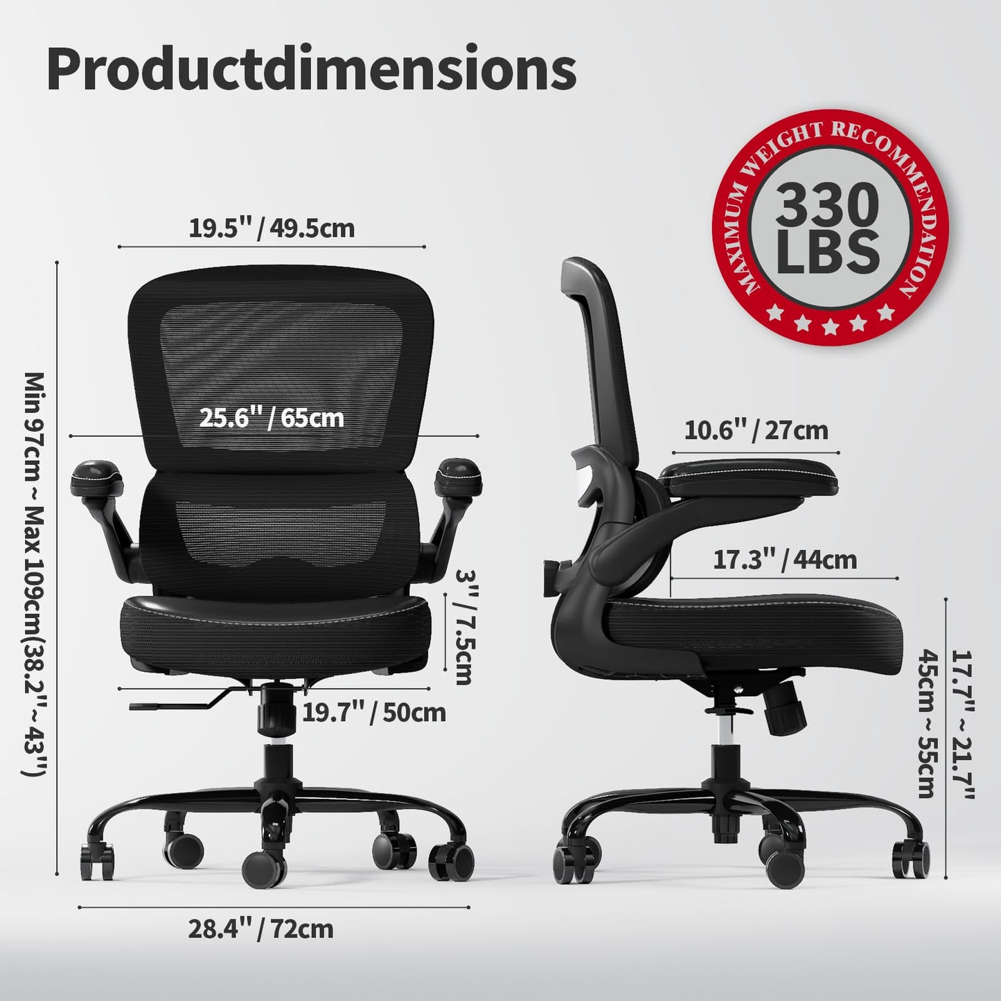 TRALT Ergonomic Office Chair - Desk Chair with Adjustable Lumbar Support Computer Chair - Mesh Comfy Chair with Flip-up Armrests - Gaming Chairs for Adults Home Office (Leather, White)