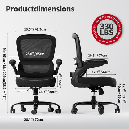 TRALT Ergonomic Office Chair - Desk Chair with Adjustable Lumbar Support Computer Chair - Mesh Comfy Chair with Flip-up Armrests - Gaming Chairs for Adults Home Office (Leather, White)