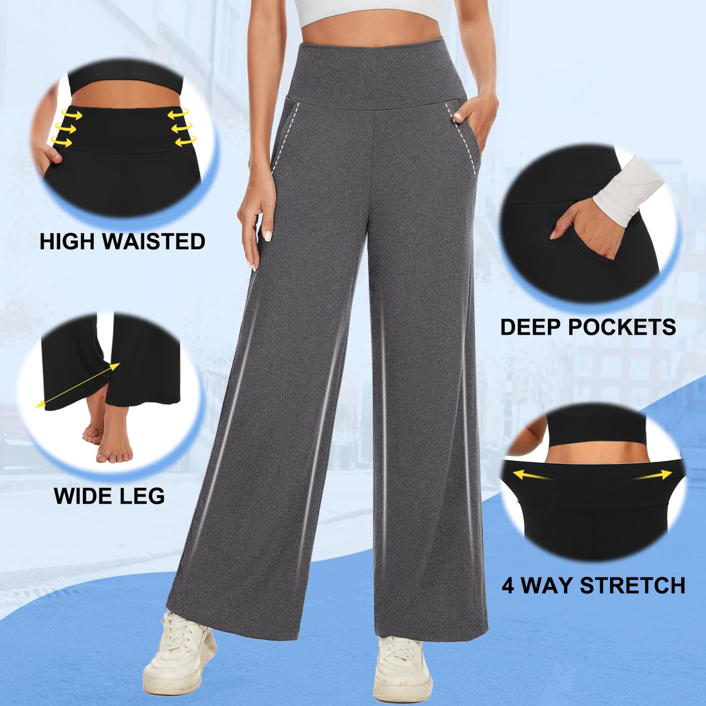 NEW YOUNG 3 Pack Women's Wide Leg Pants with Pockets High Waist Loose Sweatpants Casual Lounge Yoga Workout Palazzo