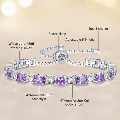 Sterling Silver Birthstone Bracelets for Women White Gold Tennis Bracelets Adjustable Chain 6-9 Inchs Jewelry Hypoallergenic Anniversary Birthday Gifts for Women Mom Wife Her