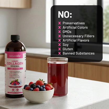 NatureWise Hydrolyzed Liquid Collagen for Women & Men 4000mg - High Absorption, Type 1 & 3 Peptides with Biotin + Vitamin C + Vitamin B Complex & Hyaluronic Acid -Mixed Berry - 10 Tubes[10 Day Supply]