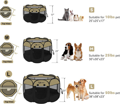 Siedihit Dog Cat Playpen, Puppy Pet Playpen Indoor for Small Dog Crate Tent Cage Outdoor, Portable Pop Up Dogs Enclosure Kennel with Carrying Case for Dogs/Cats/Rabbits(Grey, Small
