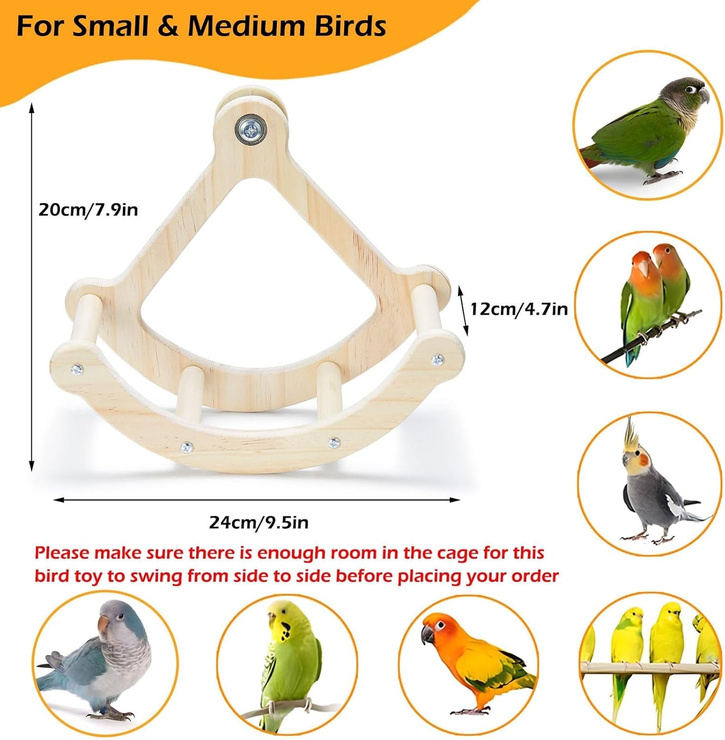 Bird Perch Toy, Interactive Rocking Parakeet Toys and Perches, Wooden Exercise Wheel Cockatiel Toys, Intelligence Puzzle Birds Enrichment Toy for Parrot, Bird Cage Accessories Perch for Budgies Conure