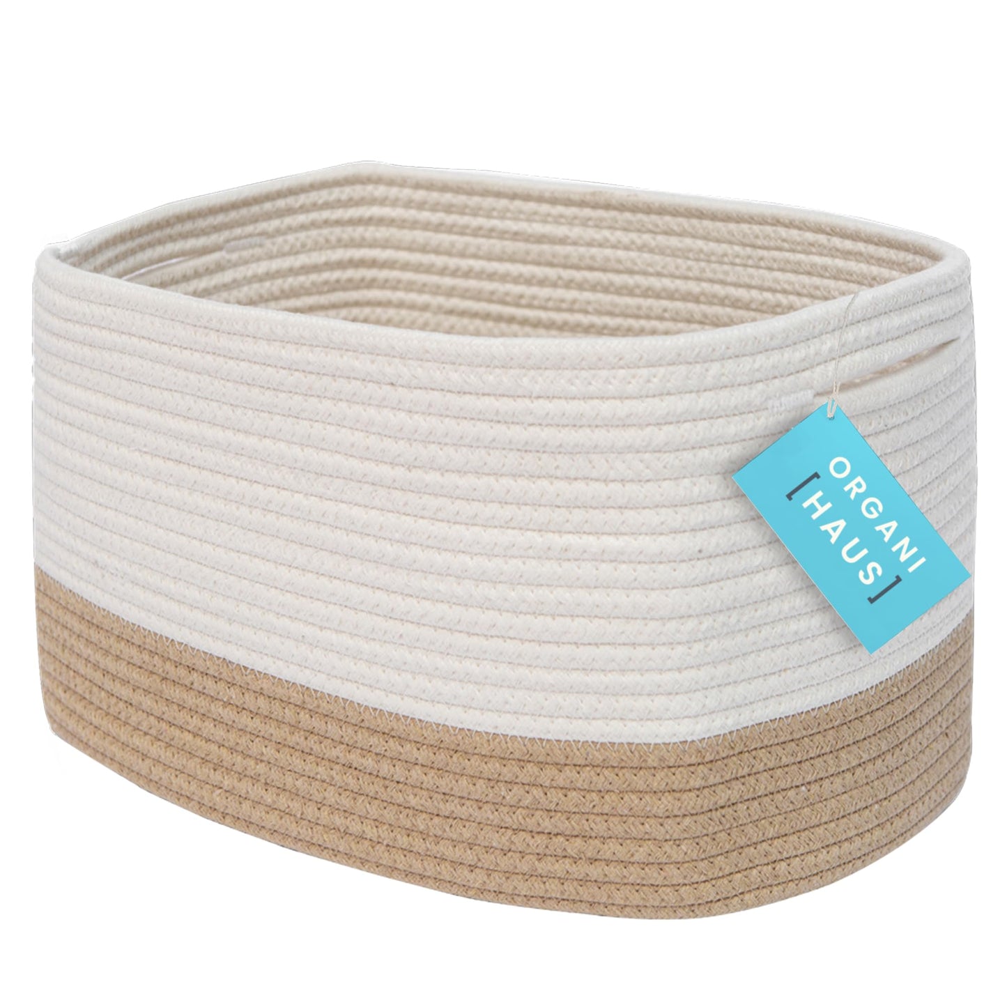 Light Honey Cotton Rope Baskets for Shelves, Set of 3 - 15"×10"×9½" - Woven Storage Baskets for Organizing - Closet, Nursery, Bedroom, Playroom - Toys, Books, Towels, Clothes