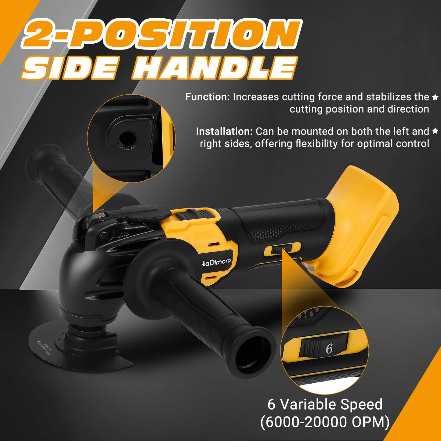 bellaDimora Oscillating Multi-Tool Compatible with DeWalt 20V MAX, 600W Brushless Motor (6000-20000 OPM), 23-Piece Accessory Kit for Cutting Sanding Scraping, Heavy-Duty Power Tool(No Battery)