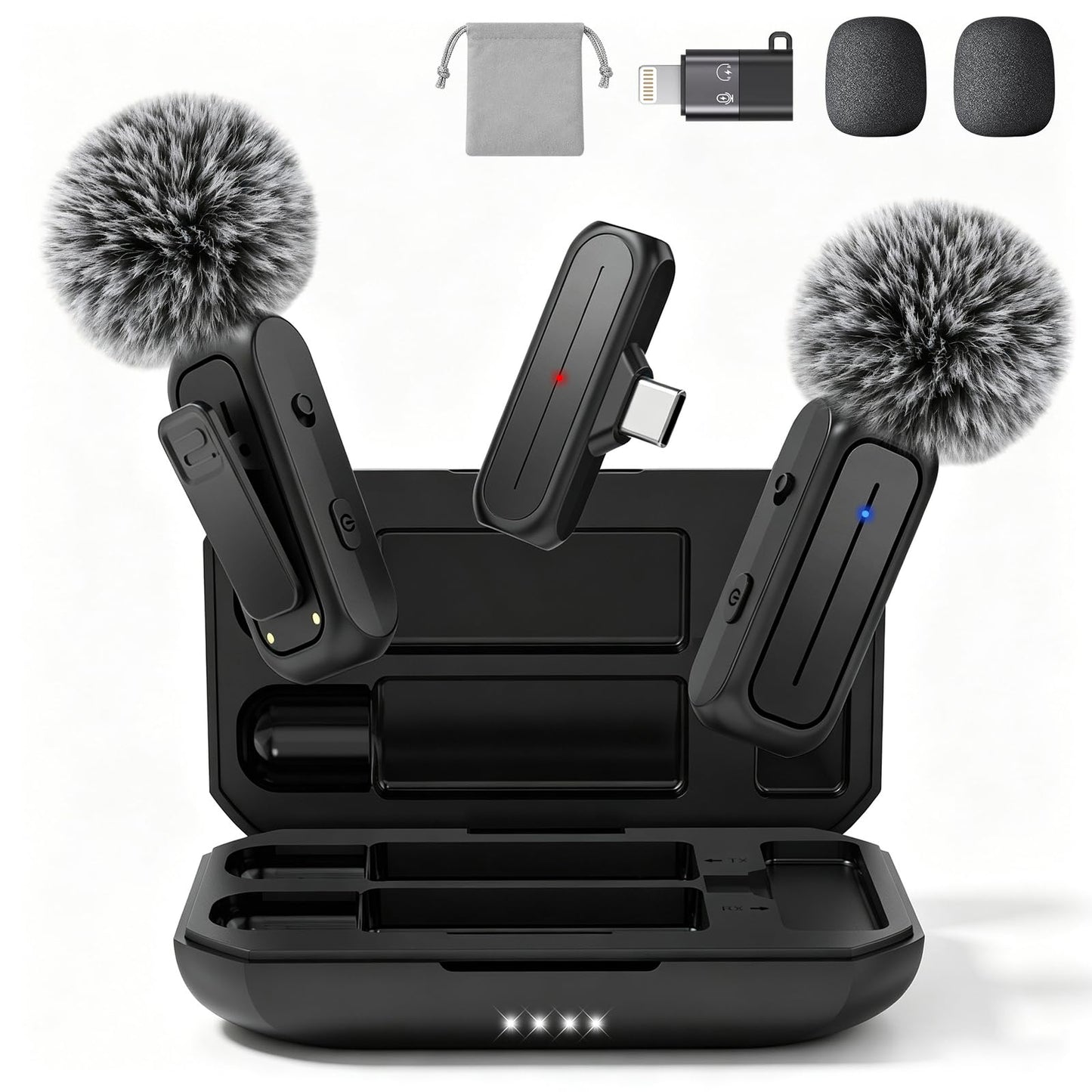 MAYBESTA Wireless Mini Microphone for iPhone, Android Phone - 2 Pack Lavalier Lapel Mic for Audio Video Recording - Clip on Content Creator Microphones for YouTube Tiktok Podcast Vlogging