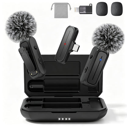 MAYBESTA Wireless Mini Microphone for iPhone, Android Phone - 2 Pack Lavalier Lapel Mic for Audio Video Recording - Clip on Content Creator Microphones for YouTube Tiktok Podcast Vlogging