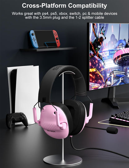 SENZER SG500 Surround Sound Pro Gaming Headset with Noise Cancelling Microphone - Soft Memory Foam Padding - Portable Foldable Headphones for PC, PS4, PS5, Xbox One, Switch - Black