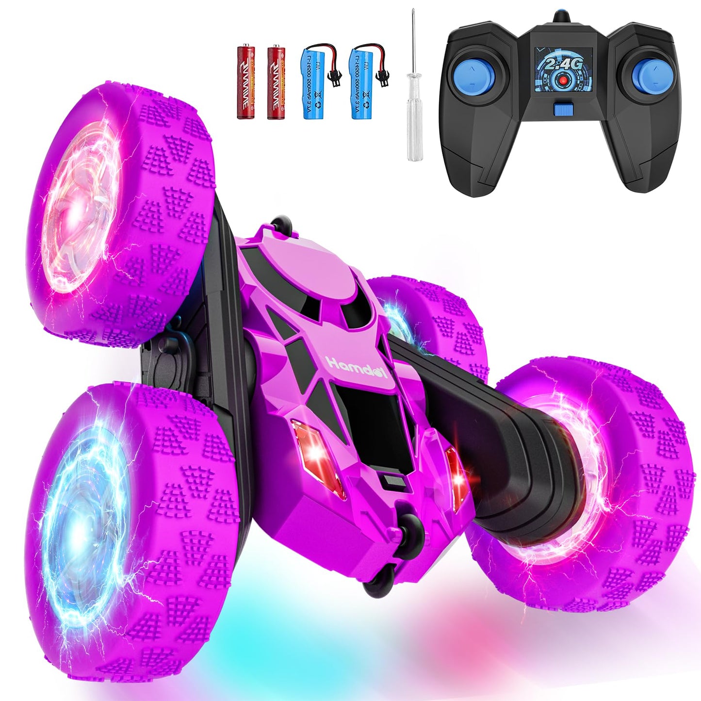Hamdol Remote Control Car for Kids, 360° Rotating Double-Sided RC Car with LED Headlights, 4WD 2.4GHz Electric Rechargeable Toy Vehicle for Boys and Girls, Perfect Birthday