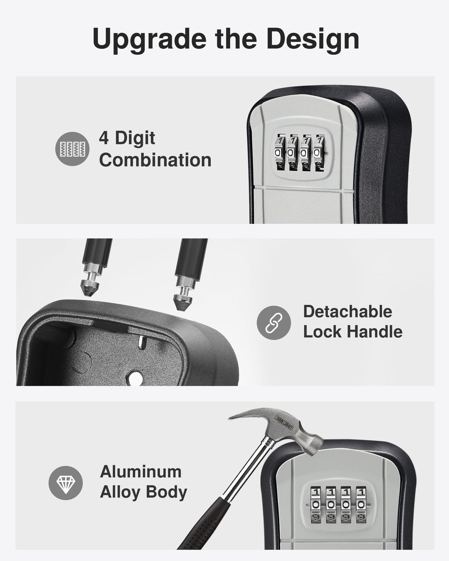 Puroma Key Lock Box, Portable Combination Lockbox Wall-Mounted Key Storage Box for House Keys, Resettable Code Safe Security Lock Box for Home, Office, Apartment Spare Key Storage (1 Pack, Gray)