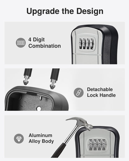Puroma Key Lock Box, Portable Combination Lockbox Wall-Mounted Key Storage Box for House Keys, Resettable Code Safe Security Lock Box for Home, Office, Apartment Spare Key Storage (1 Pack, Gray)