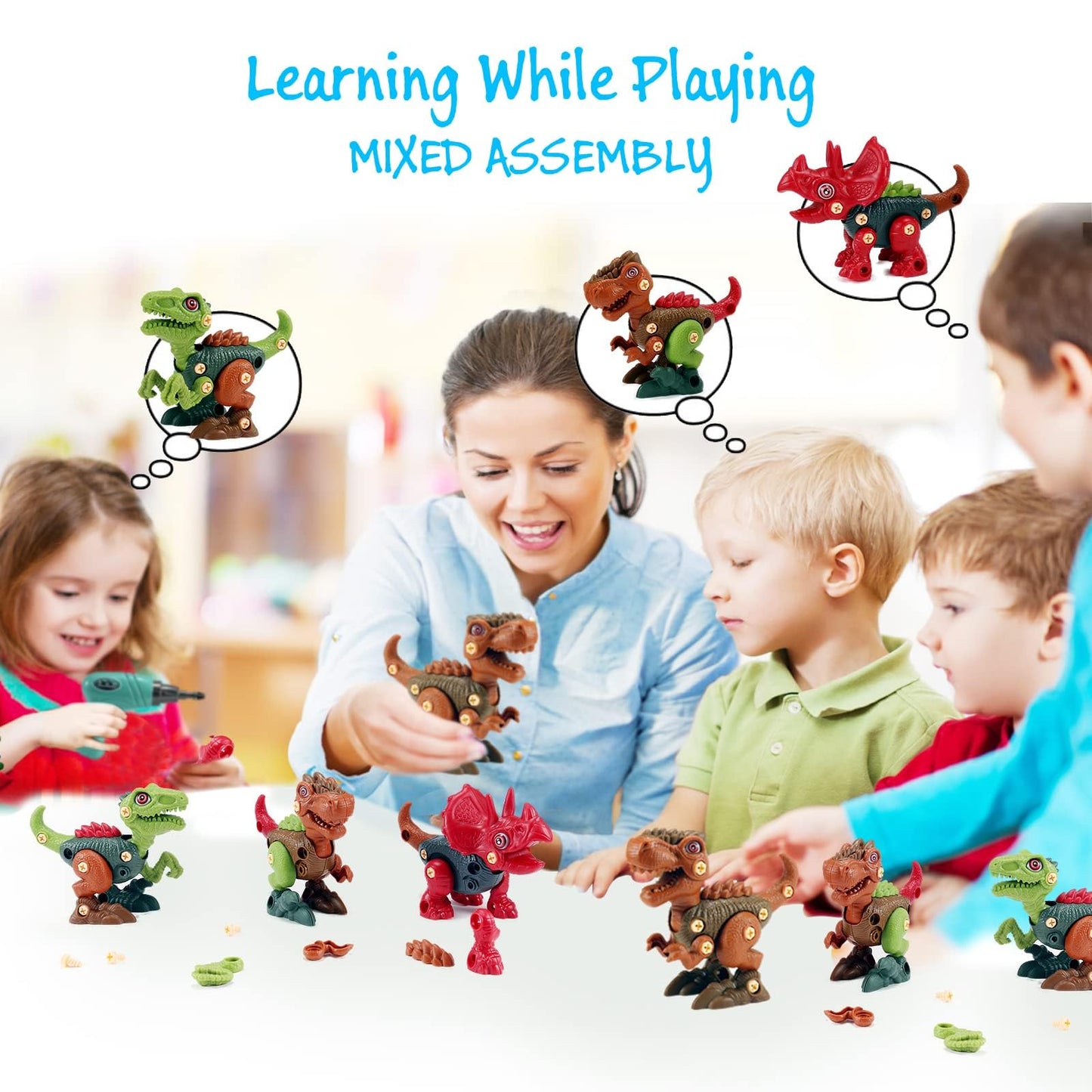 Dinosaur STEM Toys for Kids 3-5, Take Apart Dinosaur Toys with Electric Drill, Educational Building Toy & Construction Set, DIY Christmas Birthday Gifts for 3 4 5 6 7 8 Years Old Boys and Girls