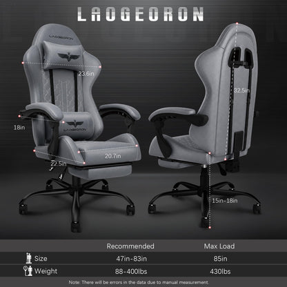 Ergonomic Gaming Chair, RGB LED Lights Computer Chairs with Retractable Footrest, 400 lbs Lumbar Support Linked Armrests Gamer Chair High Back Heavy Duty Video Game Chairs (Black Red)