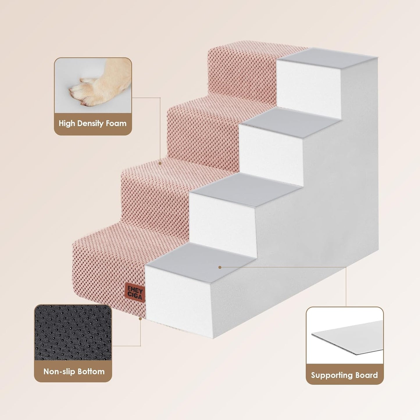 EHEYCIGA Dog Stairs for Small Dogs 13.5" H, 3-Step Dog Steps for Couch Sofa and Chair, Pet Steps for Medium Cats, Non-Slip Balanced Pet Ramp Indoor, Grey