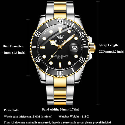 OLEVS Luxury Watches for Men Big Face Stainless Steel Business Dress Analog Quartz Watch with Day Waterproof Luminous Mens Wrist Watch