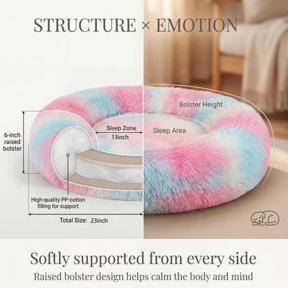 Small Calming Dogs Bed for Small Dogs Anti-Anxiety Machine Washable Fluffy Luxury Anti-Slip Waterproof Mute Base Warming Cozy Soft Pet Puppy Round Bed