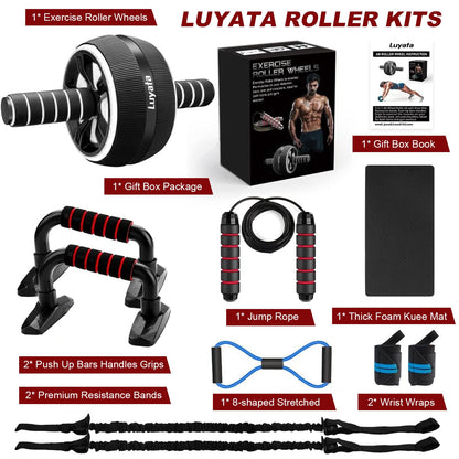 Ab Roller Wheel, 10-In-1 Ab Exercise Wheels Kit with Resistance Bands, Knee Mat, Jump Rope, Push-Up Bar - Home Gym Equipment for Men Women Core Strength & Abdominal Exercise