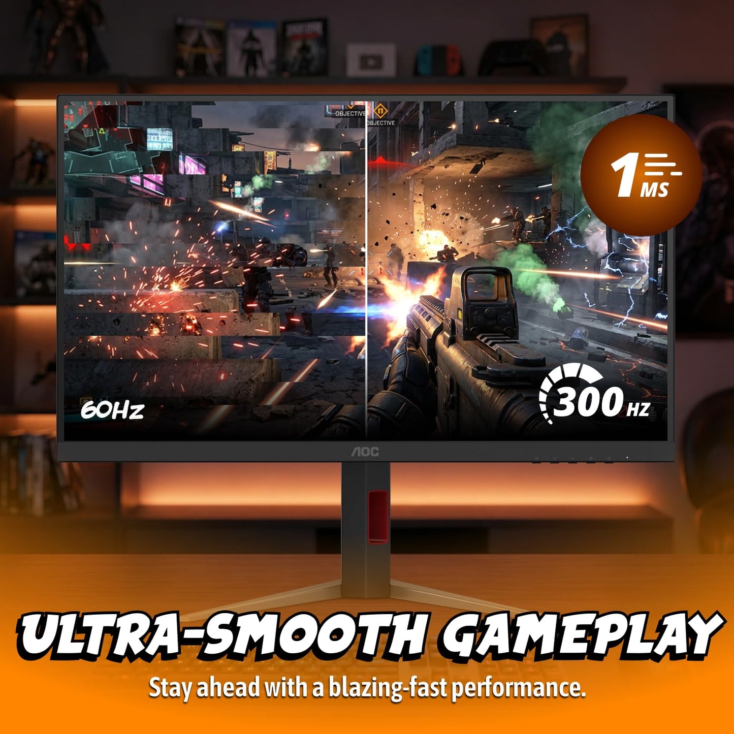 AOC 27 Inch QHD Gaming Monitor 240Hz 0.3ms, Overclock 260Hz, IPS, 2560x1440, G-Sync Compatible, HDR Ready, DisplayPort 1.4 HDMI 2.0, VESA Mount, 3-Year Zero-Bright-Dot, Q27G41ZE
