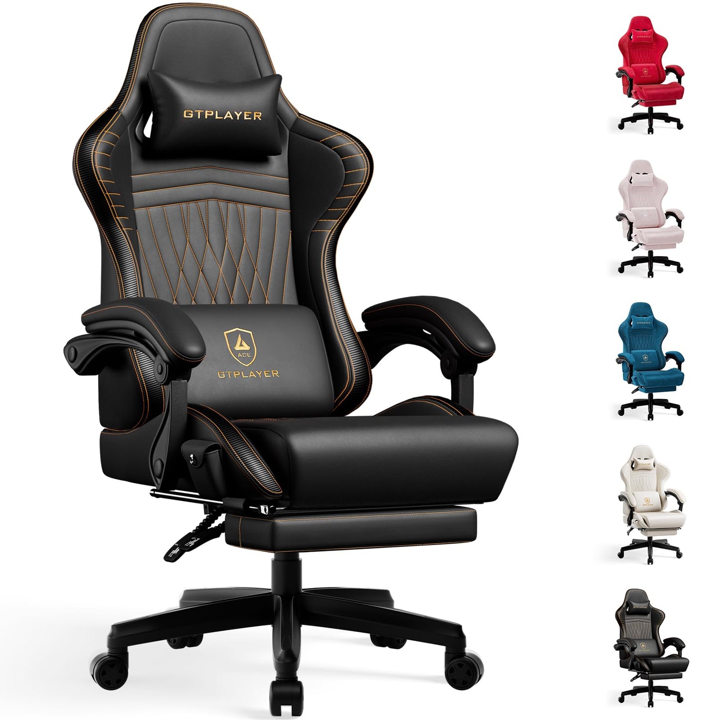 GTPLAYER Gaming Chair for Adults, Ergonomic Computer Game Chairs with Speakers, Footrest & Linkage Armrest, Reclining High Back Silla Gamer for Home Office, Ace Pro, Off-White