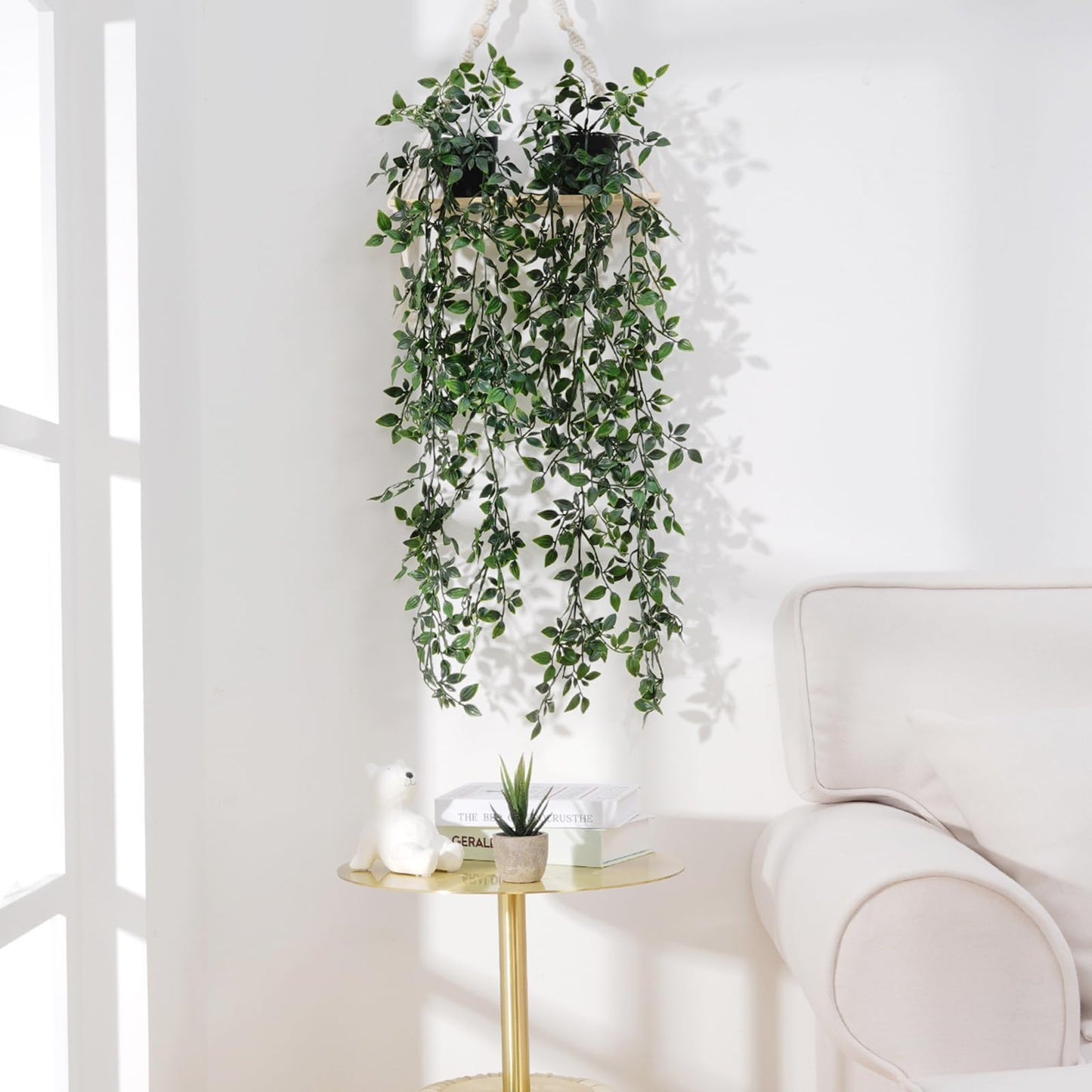 BLEUM CADE Fake Hanging Plants, 2pcs Artificial Pothos Vines Faux Plants Greenery for Wall Home Living Room Office Indoor Outdoor Decor (No Baskets)