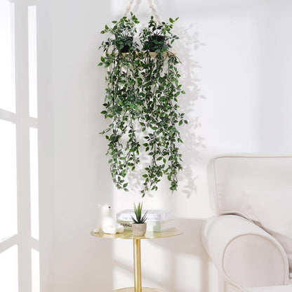 BLEUM CADE Fake Hanging Plants, 2pcs Artificial Pothos Vines Faux Plants Greenery for Wall Home Living Room Office Indoor Outdoor Decor (No Baskets)