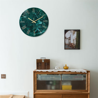 White Marble Glass Wall Clocks Battery Operated 12 Inch Abstract Decorative Analog Wall Clocks for Living Room Bedroom Office Silent Wall Clock Modern