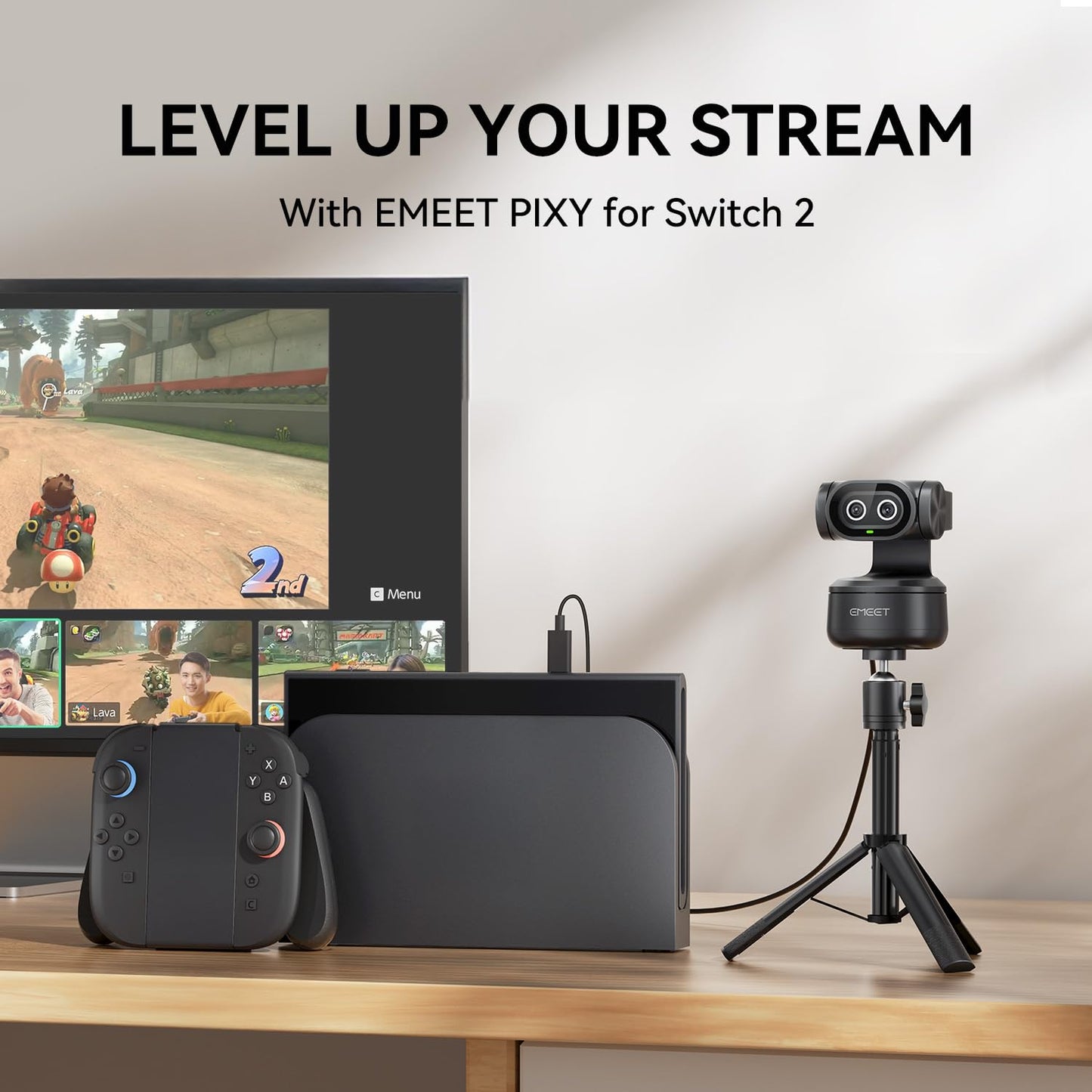 EMEET PIXY Dual-Camera AI-Powered PTZ Camera 4K with Tripod, AI Tracking, PDAF&AI Autofocus 0.2s, 1/2.55'' Sony Sensor, 3 Mics, Presets, 4K Webcam for Streaming, OBS/Twitch/Switch 2 Compatible