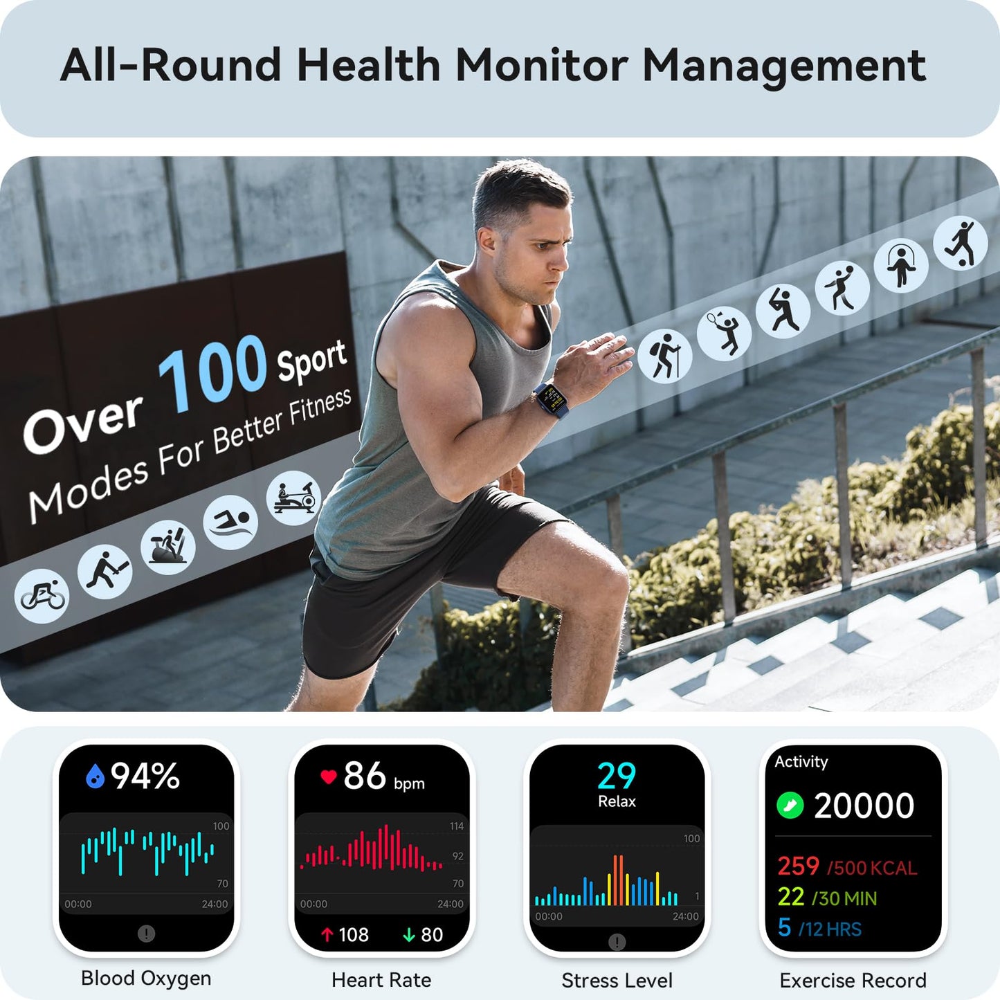 Smart Watch for Women Men, Smartwatch for iPhone & Android Bluetooth (Answer/Call) Built-in Alexa, 1.91" HD Fitness Tracker with 105+ Sport Modes, IP68 Waterproof, Sleep/Heart Rate/SpO2/Stress Monitor