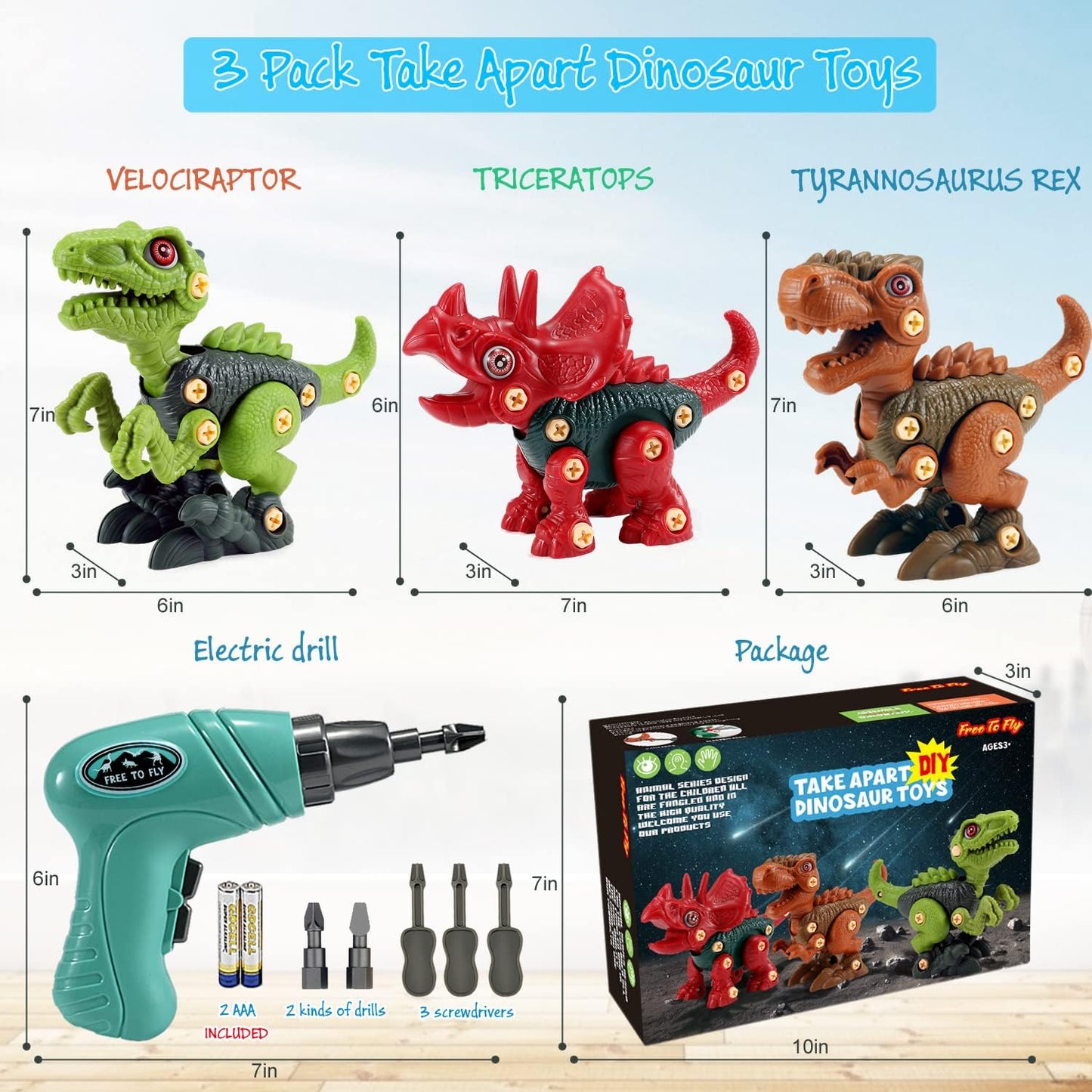 Dinosaur STEM Toys for Kids 3-5, Take Apart Dinosaur Toys with Electric Drill, Educational Building Toy & Construction Set, DIY Christmas Birthday Gifts for 3 4 5 6 7 8 Years Old Boys and Girls