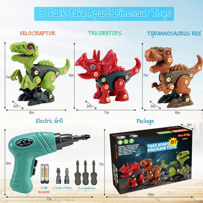 Dinosaur STEM Toys for Kids 3-5, Take Apart Dinosaur Toys with Electric Drill, Educational Building Toy & Construction Set, DIY Christmas Birthday Gifts for 3 4 5 6 7 8 Years Old Boys and Girls