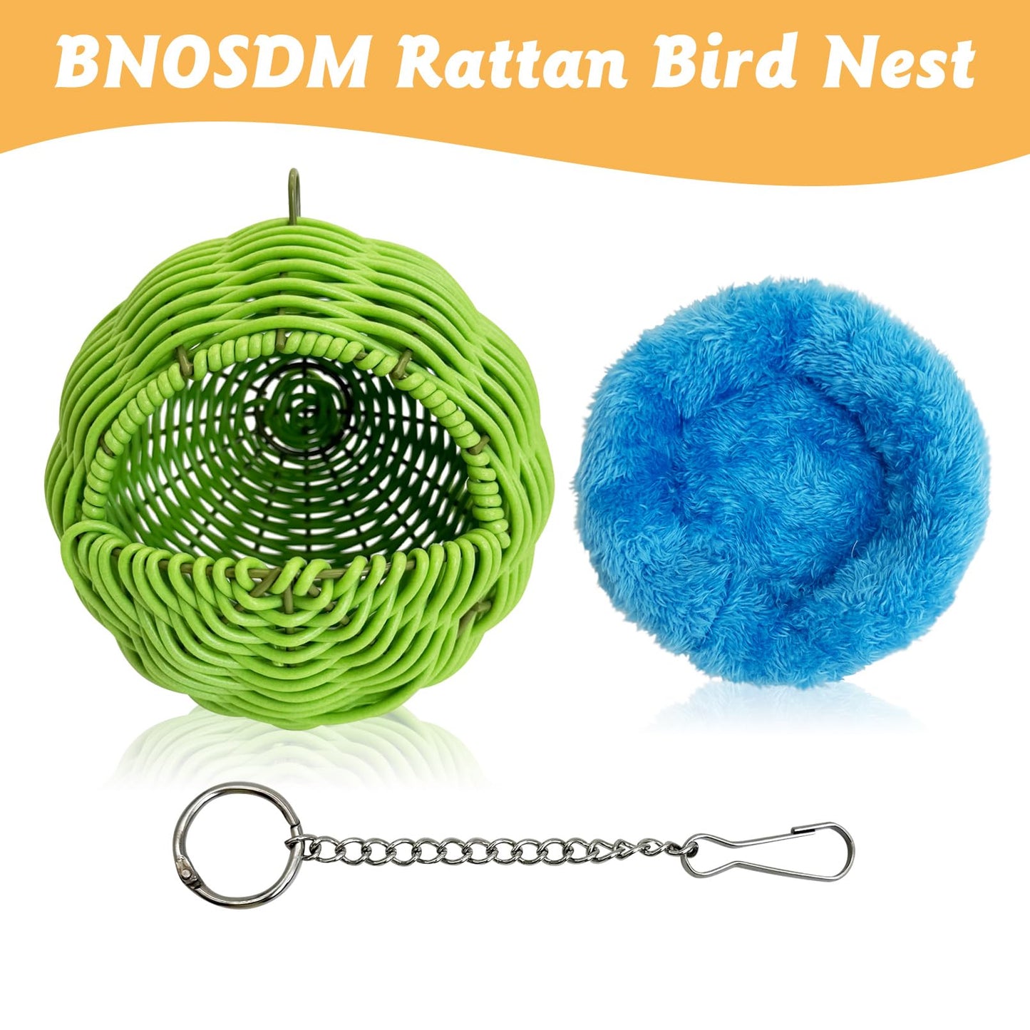 BNOSDM Rattan Bird Nest Parrot Nesting House Parakeet Nesting Soft Lovebird Warm Bed Sleeping for Parrots Bird Cage Accessories for Cockatiels Budgerigars Finches Canaries (Single-Hole Style)