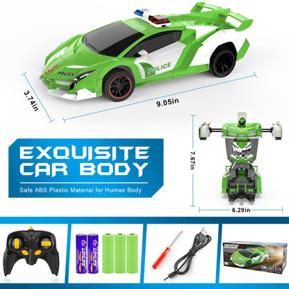 FDJ Remote Control Car - Transform Toys Car Robot, One Button Deformation to Robot with Flashing Light, 2.4Ghz 1:18 Scale Transforming Police Car Kids Toys with 360 Degree Rotating, Girls Boys Toys