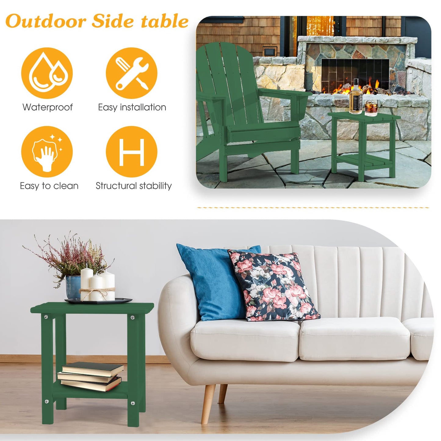 Apolimi Adirondack Outdoor Side Table, 2-Tier Sturdy Patio End Table Weather Resistant, 16.5" Solid Side Table for Patio, Pool, Porch