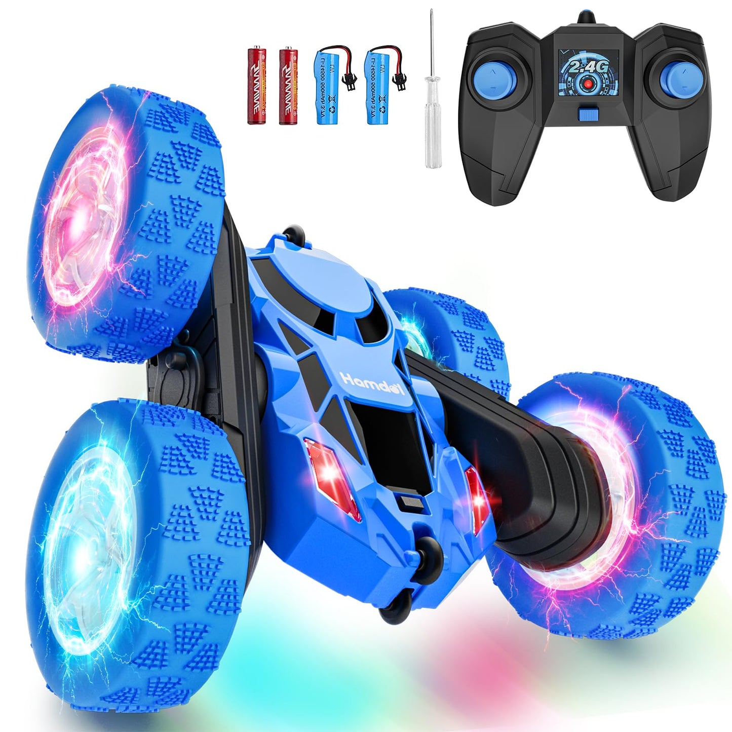 Hamdol Remote Control Car for Kids, 360° Rotating Double-Sided RC Car with LED Headlights, 4WD 2.4GHz Electric Rechargeable Toy Vehicle for Boys and Girls, Perfect Birthday