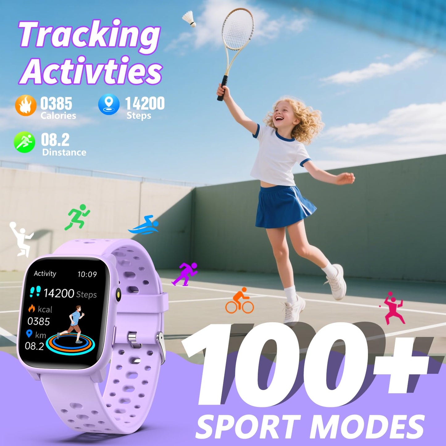 Smart Watch for Kids with 12 Puzzle Games, 1.83" Fitness Tracker Watch Heart Rate Sleep Monitor, Pedometer, Alarm Clock, Flashlight, Gift for 6-12 Year Old Boys Girls