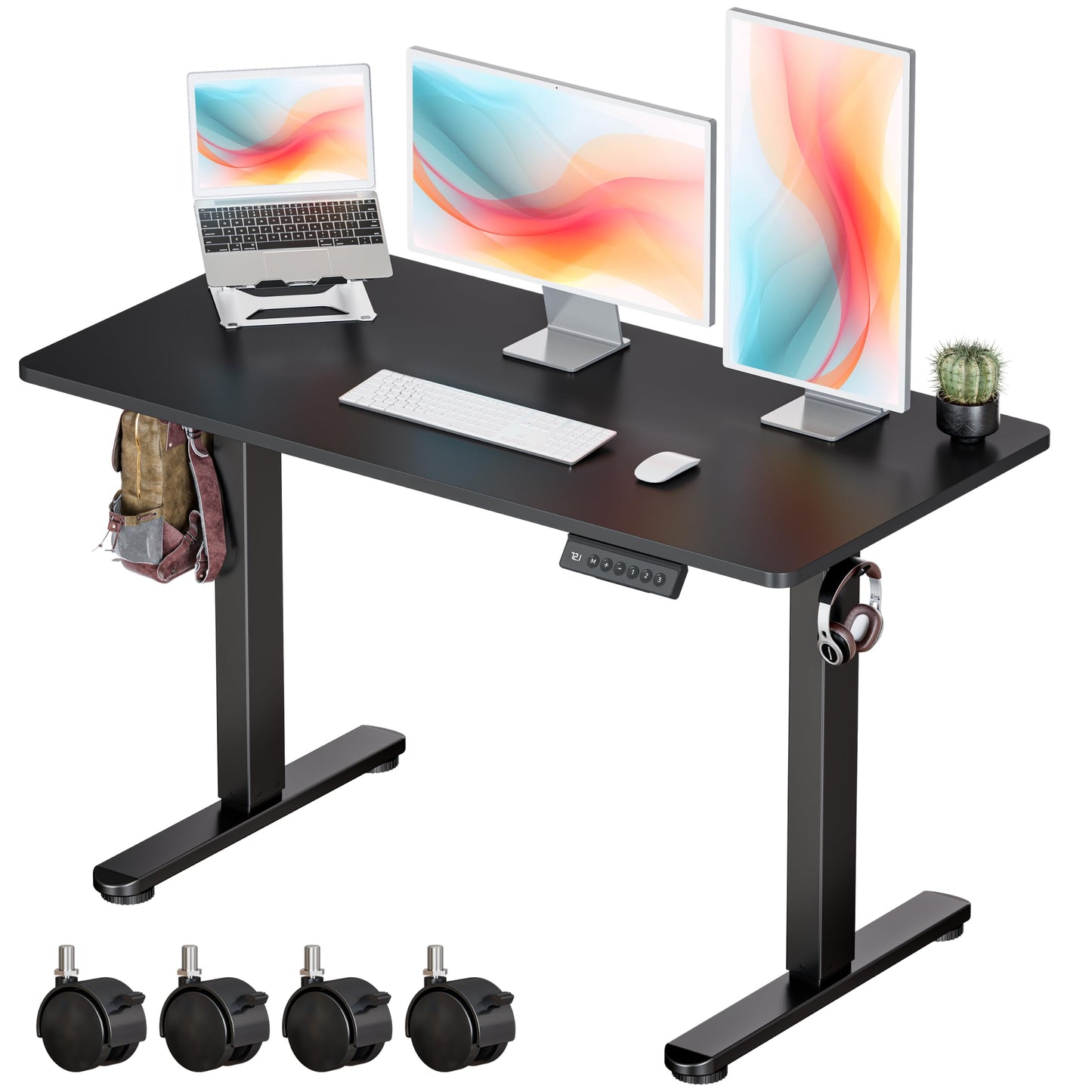 Okin Small Electric Standing Desk, 36" x 24" Whole Piece Height Adjustable Desk, Oak Sit to Stand Computer Workstation with Wheels for Home Office