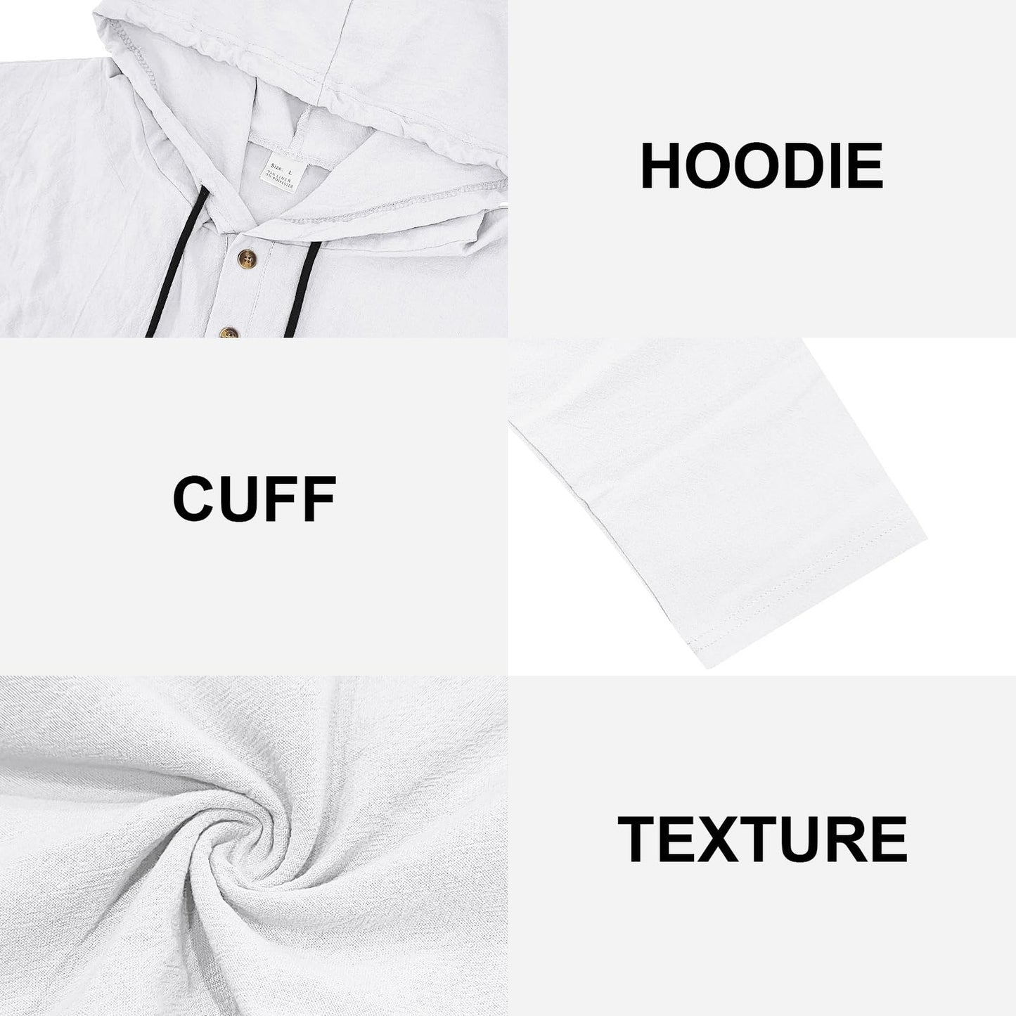 Mens Cotton Linen Hoodies Long Sleeve Button Down Shirts Casual Hawaiian Beach Yoga Sweatshirts