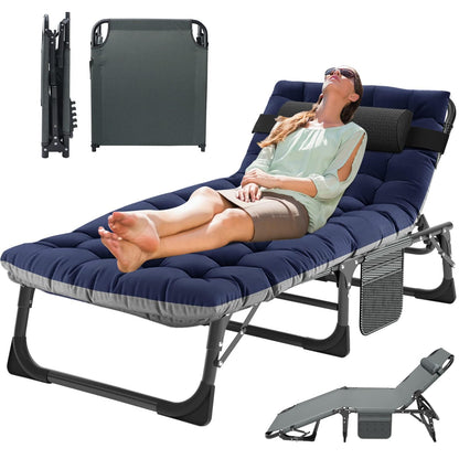 MOPHOTO Folding Lounge Chair 5-Position, Folding Cot, Portable Outdoor Chaise Lounge Chair for Sun Tanning, Perfect for Pool Beach Patio Sunbathing
