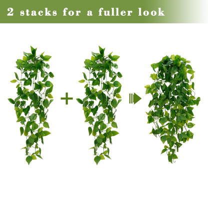 BLEUM CADE Fake Hanging Plants, 2pcs Artificial Pothos Vines Faux Plants Greenery for Wall Home Living Room Office Indoor Outdoor Decor (No Baskets)