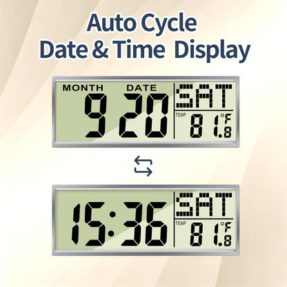 Wilderness Sunset Wall Clock, 12 Inch Silent Non-Ticking Battery Operated Analog Clock with LCD Date Day Temp Display, Decorative for Living Room, Bedroom, Kitchen, Office, Farmhouse, Cabin