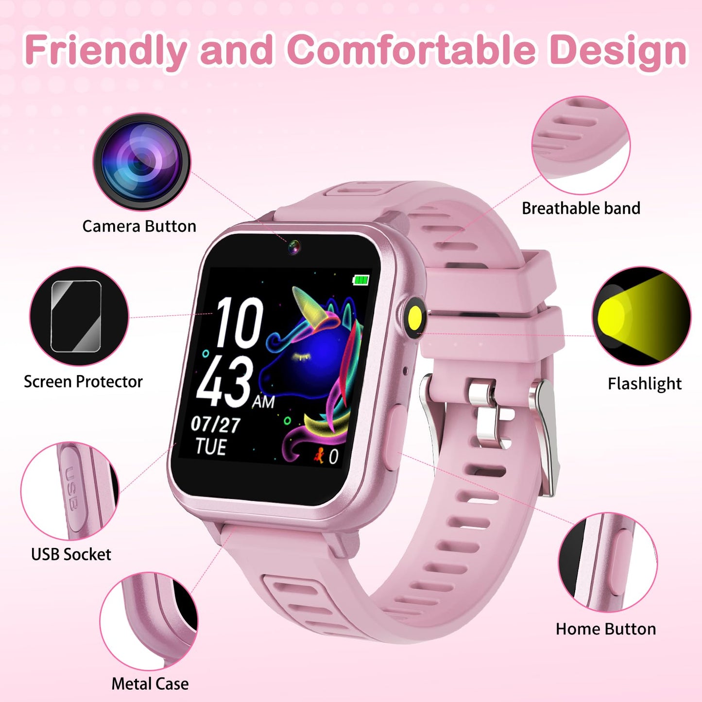 Cosjoype Kids Game Smart Watch for Kids with 39 Puzzle Games HD Touch Screen Camera Music Player Pedometer Alarm Clock Calculator Flashlight 12/24hr Kid Watch Gift for 4-12 Year Old Boys Toys for Kid