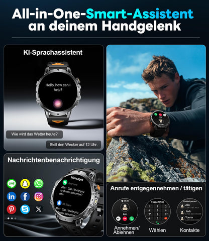 LIGE Military Smart Watches for Men(2 Bands),1000mAh/1.85" HD Large Screen Smartwatch, Flashlight/110+ Sports Modes/Sleep Monitor, Fitness Tracker Watch for Android iOS,Black