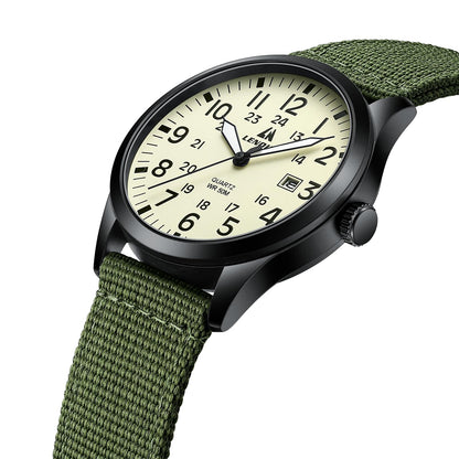 LN LENQIN Mens Watches Unisex Military Sport Nylon Strap Stylish Luminous Fashion Analog Quartz Watch for Men Waterproof Army Tactical Casual Wristwatch