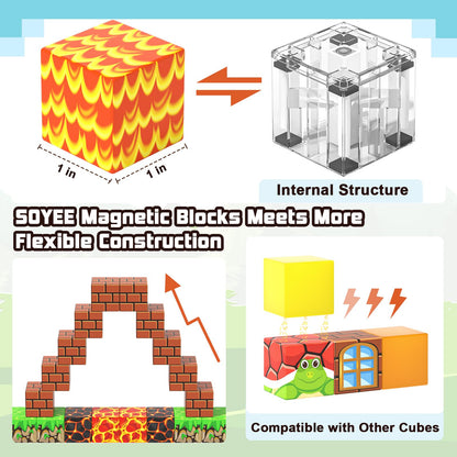 Soyee Magnetic Blocks Building Toys - Build Mine Magnet World Set Toddler Kids Sensory Toys for Boys & Girls Ages 3-5 5-7 8-12, 1'' Magnetic Cubes Game for Boys